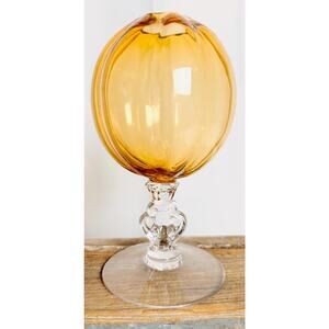 Cambridge Amber Gold Melon Ball Keyhole Stem Ribbed Glass